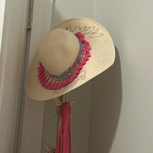 Lilly Pulitzer Natural Straw Hat with Pink Trim and Multicolor Band